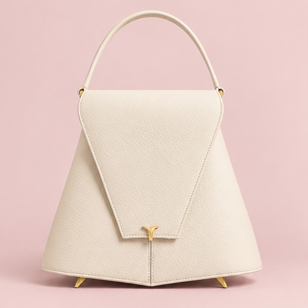 Front view of the ivory structured handbag